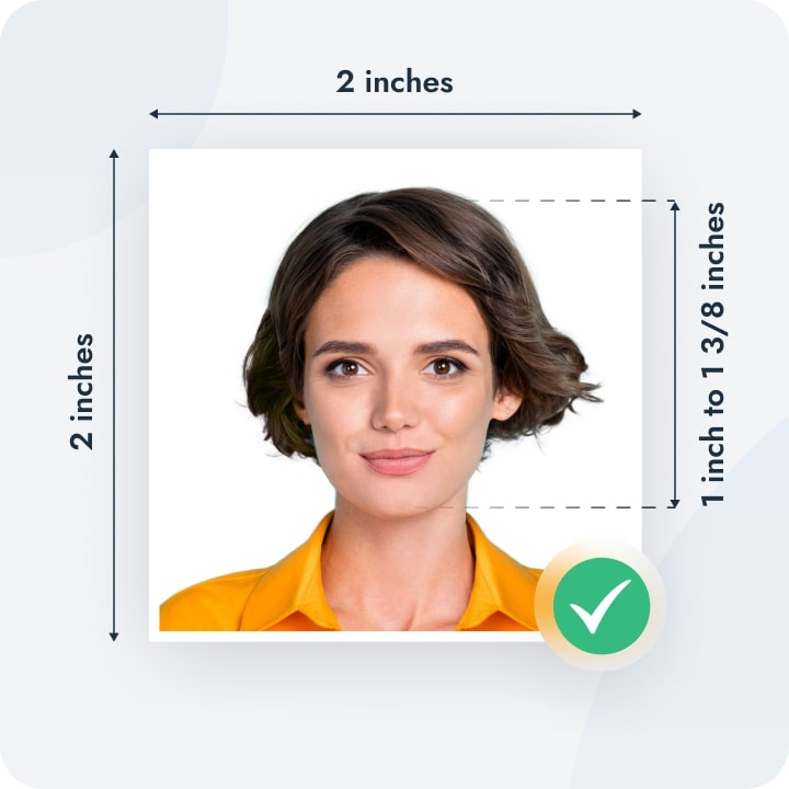 ID photo dimensions guide showing 2x2 inch measurements